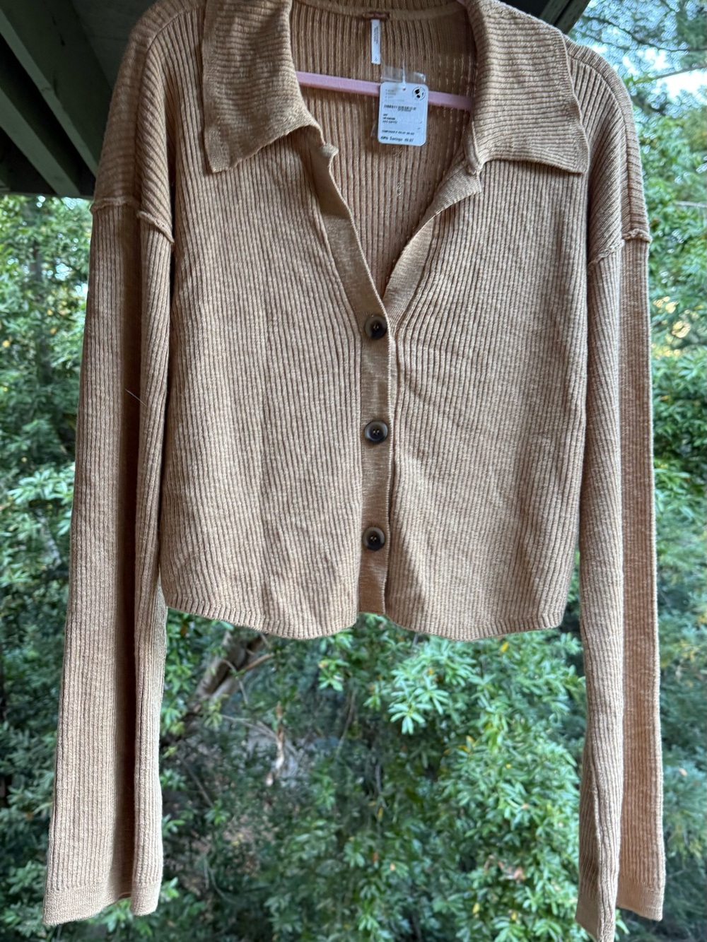 Cropped Button-Front Sweater - Tan